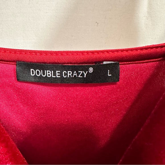 Double Crazy Drape Neck Asymmetrical Hem Velvet Cami Dress Burgundy Large - Picture 3 of 9